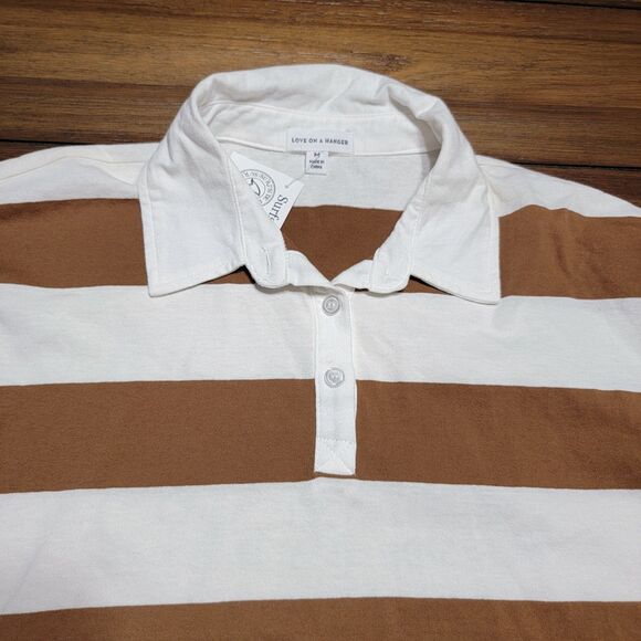 Surfside Loco LS Crop Polo Brown & White Stripes "Shadillac Bait Co" - Medium - Picture 2 of 6